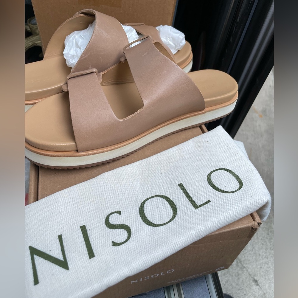 Nisolo Light Brown Leather Slides